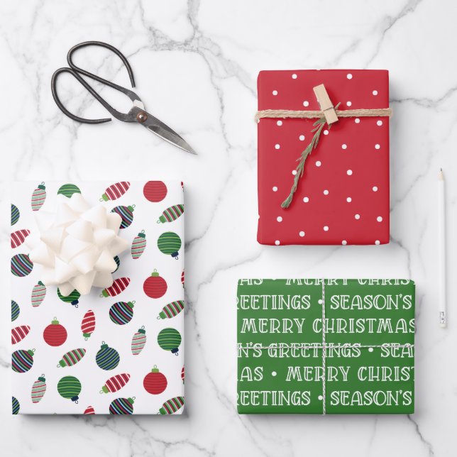 Classic Red & Green Modern Christmas Wrapping Paper Sheet (Front)