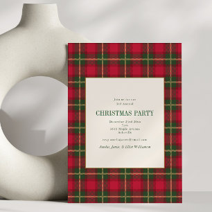 Classic Red Green Plaid Christmas Holiday Party Invitation