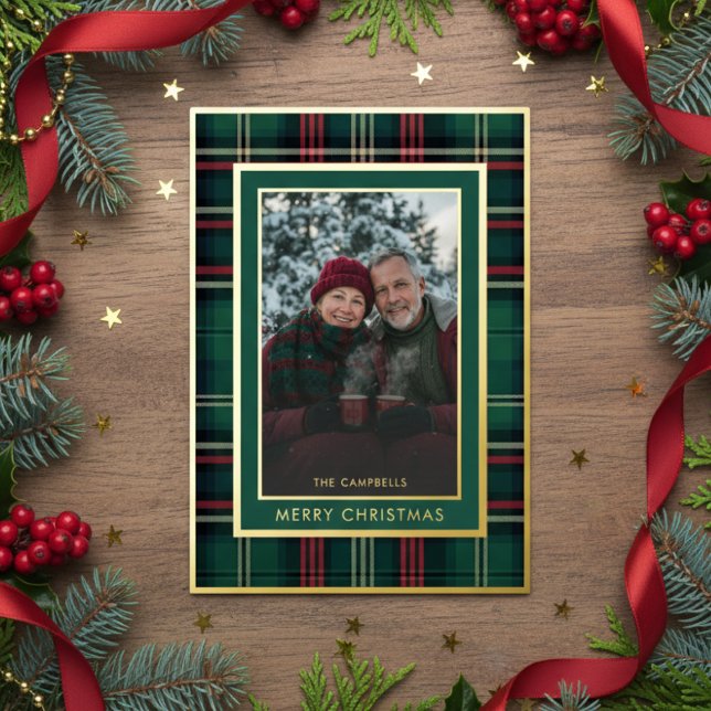 Classic Red Green Plaid Merry Christmas Photo (Creator Uploaded)
