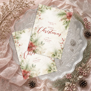 Classic Red Green Poinsettia Botanical TMF26 Holiday Card