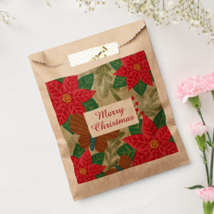 Classic Red Green Poinsettia Merry Christmas Favour Bags