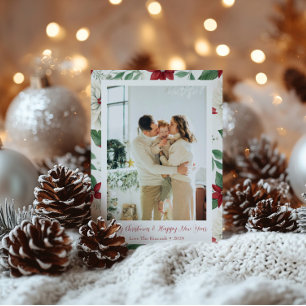 Classic Red & Green Pointsetta Holiday Photo Card