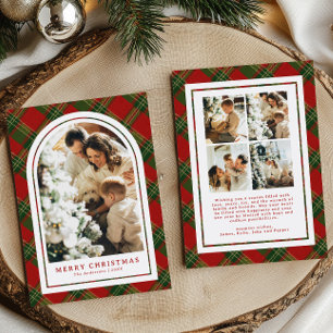 Classic Red Green Tartan Plaid Arch Photo Christma Holiday Card
