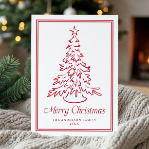 Classic Red Hand-Drawn Christmas Tree Non-Photo Holiday Card