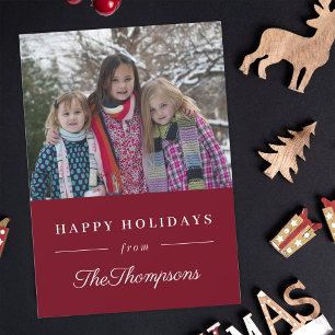 Classic Red Happy Holidays Family Photo Holiday Card