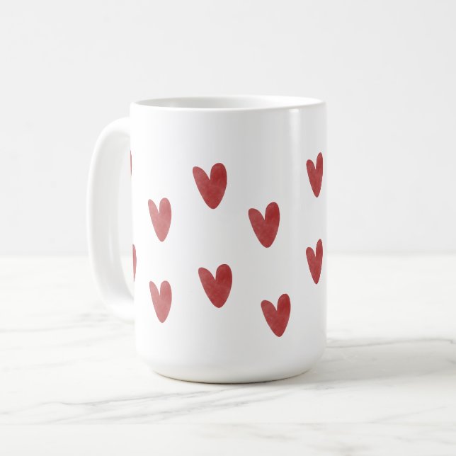 Classic Red Hearts Pattern White Coffee Mug (Front Left)