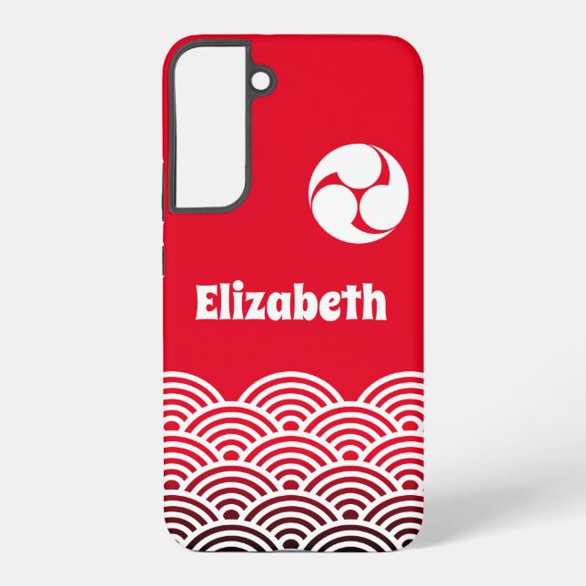 Classic Red Japanese Wave Pattern with Your Name Samsung Galaxy S22+ Case (Back)