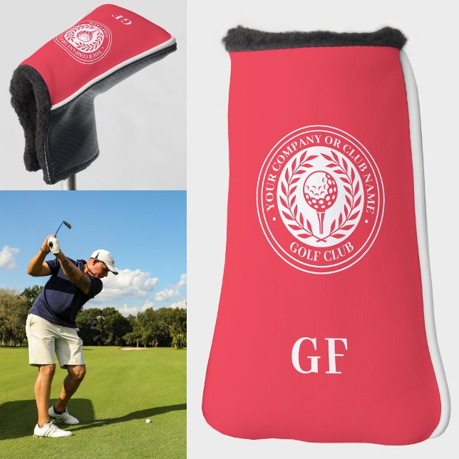 Classic Red Laurel Wreath Name Monogram Putter Golf Head Cover (Creator Uploaded)