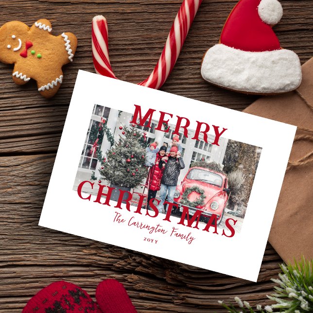Classic Red Merry Christmas Photo  Holiday Card (Celebrate this festive season with our charming 'Classic Red Merry Christmas Photo Holiday Card.)