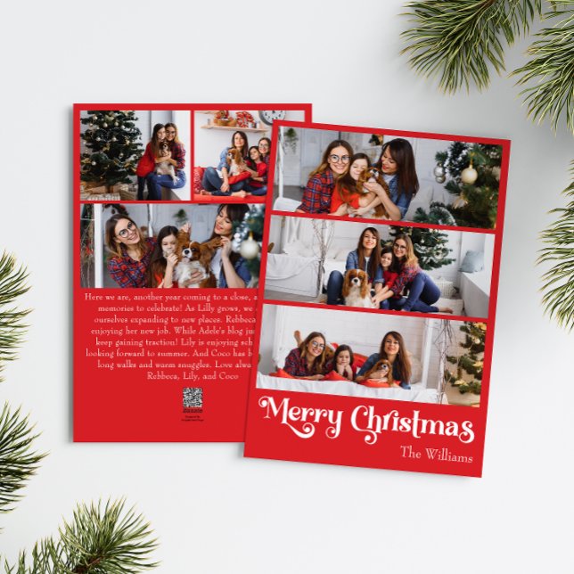 Classic Red Merry Christmas Vertical 6 Photo Holiday Card (Creator Uploaded)