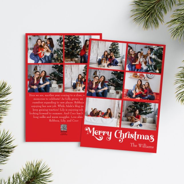 Classic Red Merry Christmas Vertical Ten Photo Holiday Card (Creator Uploaded)