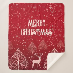 Classic Red Merry Christmas Winter Sherpa Blanket