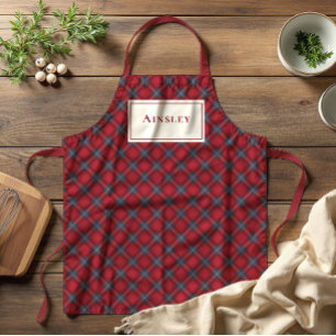 Classic Red Navy Scottish Tartan Christmas Apron
