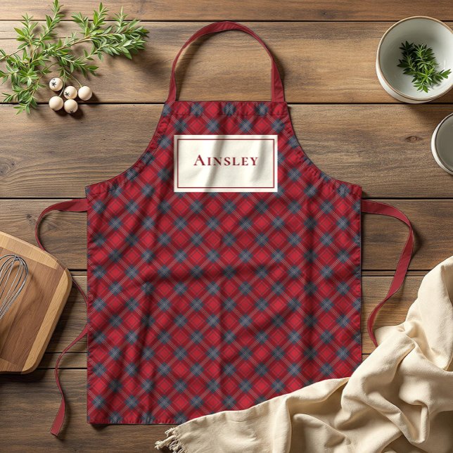 Classic Red Navy Scottish Tartan Christmas Apron (Creator Uploaded)