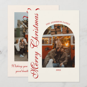 Classic Red Old Money Arched Photo Christmas Holiday Card