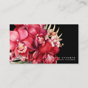 Classic Red Orchids Black Business Cards