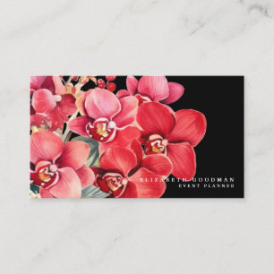 Classic Red Orchids Black Business Cards
