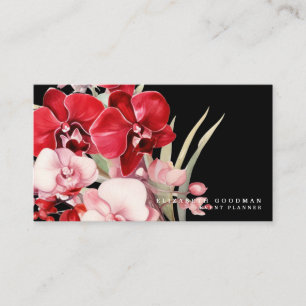 Classic Red Orchids Black Business Cards