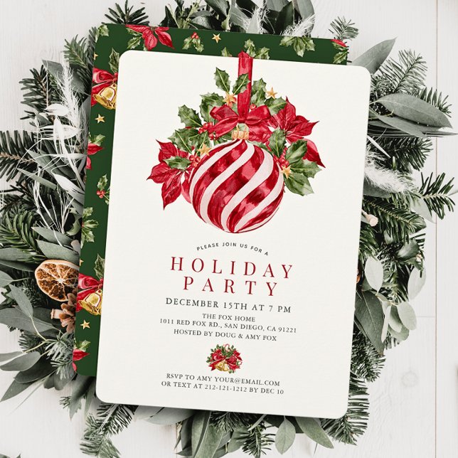 Classic Red Ornament Christmas Holiday Party Invitation (Creator Uploaded)