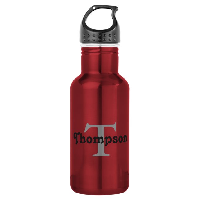 Classic Red Personalised Black Monogram Name  532 Ml Water Bottle (Front)