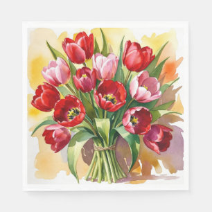 Classic Red & Pink Tulip Easter Napkins