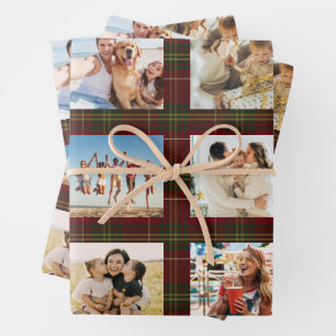 Classic Red Plaid 12 Photo Collage Christmas Wrapping Paper Sheet