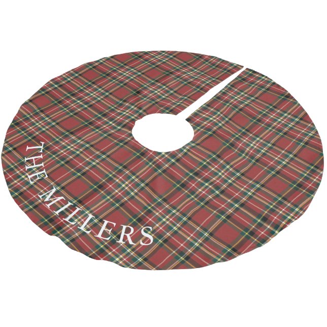 Classic Red Plaid Christmas Personalised Holiday Brushed Polyester Tree Skirt (Angled)