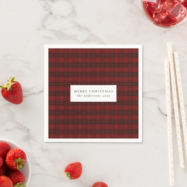 Classic Red Plaid Merry Christmas Napkin (Insitu)