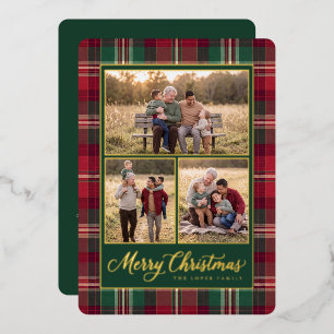 Classic Red Plaid Merry Christmas Photo Collage