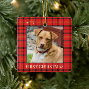 Classic Red Plaid Pattern Ceramic Ornament