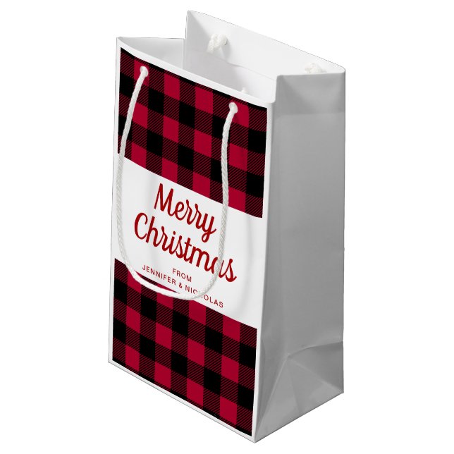 Classic Red Plaid Pattern Merry Christmas  Small Gift Bag (Back Angled)