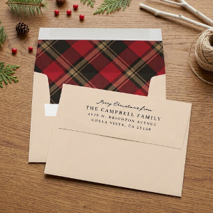 Classic Red Plaid Pre-Return Addressed Christmas Envelope