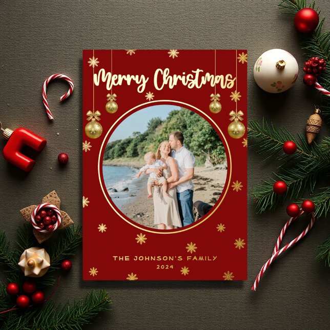 Classic Red Plaid Snowflakes Merry Christmas Photo (Creator Uploaded)