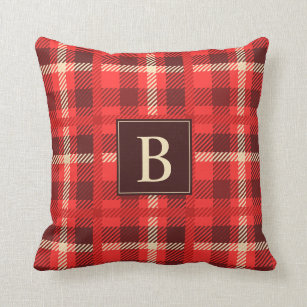 Classic Red Plaid with Any Monogram Cushion