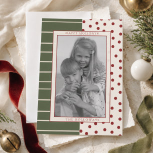 Classic Red Polka Dot Family Photo Christmas Holiday Card
