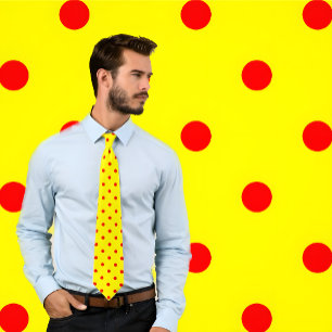 Classic Red Polka Dot Pattern on Yellow Tie