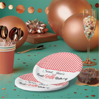 Classic Red Polka Dot Sweet 16 Birthday Custom Paper Plate