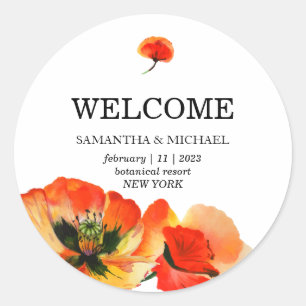 Classic Red Poppy Flower Wedding Classic Round Sticker
