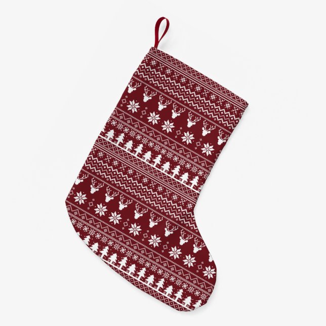 Classic Red Reindeer Christmas Sweater Pattern Small Christmas Stocking (Front (Hanging))