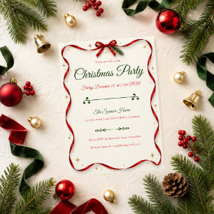 Classic Red Ribbon Christmas Party Invitation