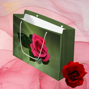 Classic Red Rose Beautiful Green Large Gift Bag