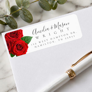 Classic Red Rose Elegant Script Return Address 