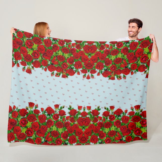 Classic Red Rose Garden Romantic Custom Name  Fleece Blanket (In Situ)