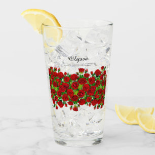 Classic Red Rose Garden Romantic Custom Name Glass