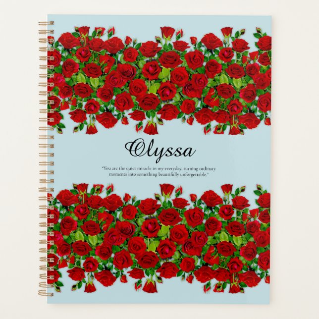 Classic Red Rose Garden Romantic Custom Name  Planner (Front)
