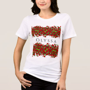 Classic Red Rose Garden Romantic Custom Name  Tri-Blend Shirt