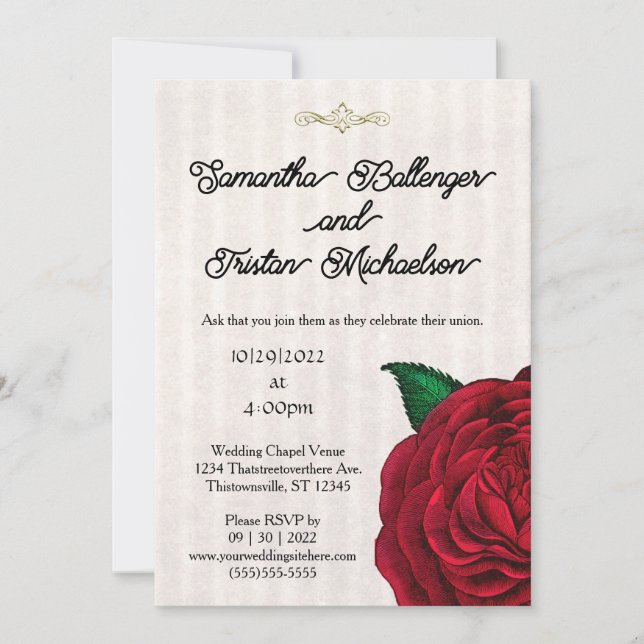 Classic Red Rose on Vellum Wedding Invitation (Front)