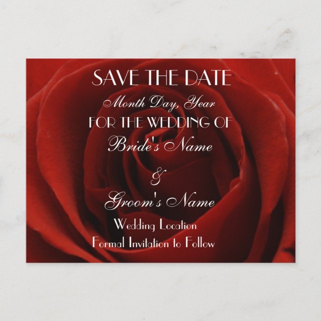 Classic Red Rose Save the Date Wedding Postcard (Front)