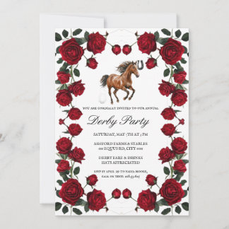 Classic Red Rose Wreath Kentucky Derby Invitation 