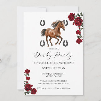 Classic Red Rose Wreath Kentucky Derby Invitation 